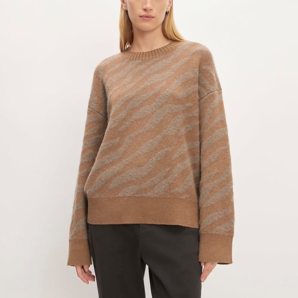 Everlane Alpaca Tiger Jacquard Crewneck Sweater Oversized Striped size Small